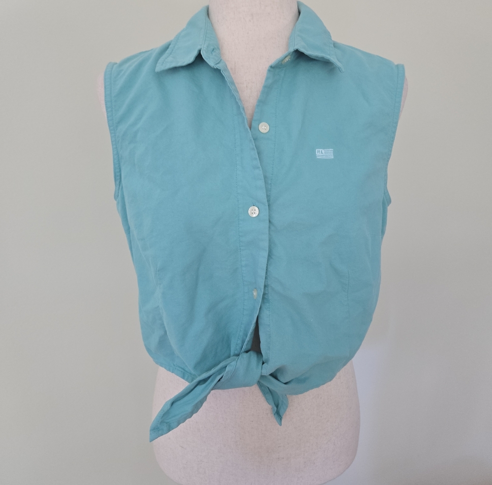 Polo Ralph Lauren Tie-Front Button Shirt - Light Teal